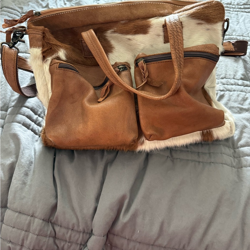American Darling Brown and White Leather cowhide Women's Bag